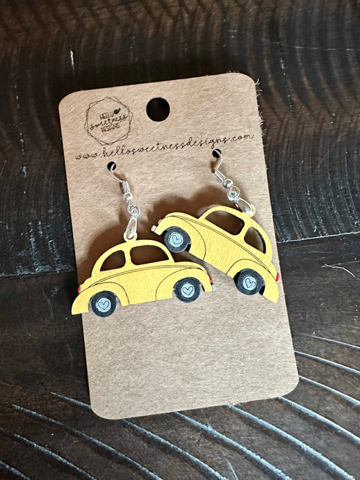 Love Bug Volkswagen Earrings Yellow