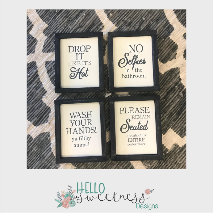 set of four funny bathroom signs - Hello Sweetness Designs