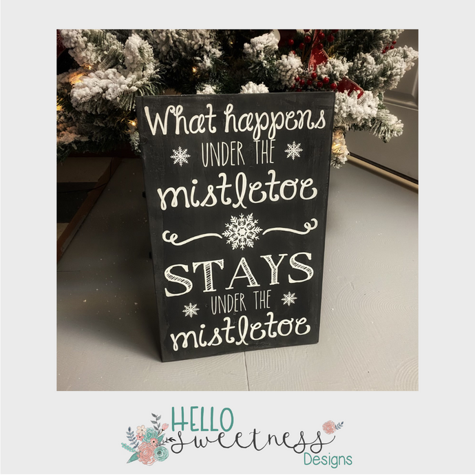 “What happens under the mistletoe” sign