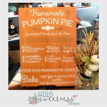 Pumpkin Pie Recipe Sign - Hello Sweetness Designs